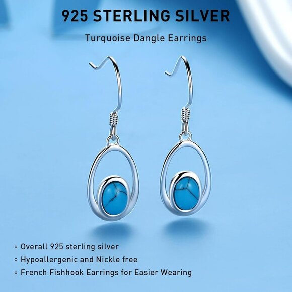 Moonstone/Opal/Turquoise Earrings for Women, 925 Sterling Silver Dangle Drop Ear - Picture 5 of 7